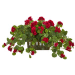 Nearly Natural 8071 15" Artificial Green & Red Geranium Plant in Decorative Planter