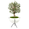 Nearly Natural T2462 3’ Olive Artificial Tree in White Planter with Metal Stand