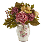 Nearly Natural 16`` Peony Artificial Arrangement in Flower Print Jar