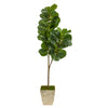 Nearly Natural T2500 5.5` Fiddle Leaf Fig Artificial Tree in Country White Planter