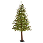 Nearly Natural 6` Wyoming Alpine Artificial Christmas Tree with 150 Clear (multifunction) LED Lights and Pine Cones on Natural Trunk