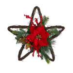 Nearly Natural W1319 16`` Holiday Christmas Poinsettia Star Twig Wreath