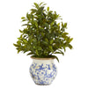 Nearly Natural 28``Coffee Leaf Artificial Plant in Vintage Floral Planter (Real Touch)