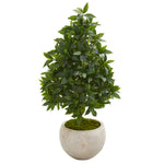 Nearly Natural 9925 33" Artificial Green Sweet Bay Cone Topiary Tree in Sand Colored Planter