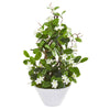 Nearly Natural 9593 24" Artificial Green & White Stephanotis Climbing Plant in White Planter