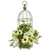 Nearly Natural Daisy Artificial Arrangement in Decorative Bird Cage
