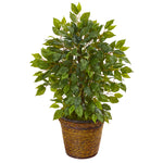 Nearly Natural 9915 18" Artificial Green Mini Ficus Tree in Basket