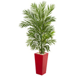 Nearly Natural 5643 5.5' Artificial Green Areca Palm Tree in Red Planter