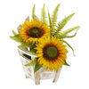 Nearly Natural A1103 12" Artificial Green & Yellow Sunflower & Fern Arrangement in Chair Planter