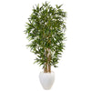 Nearly Natural 5817 5' Artificial Green Bamboo Tree in Oval White Planter