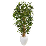 Nearly Natural 5817 5' Artificial Green Bamboo Tree in Oval White Planter