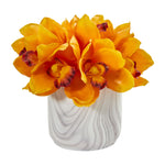 Nearly Natural Cymbidium Orchid Artificial Arrangement in Marble Vase