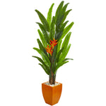 Nearly Natural 9213 6.5' Artificial Green Heliconia Plant in Orange Planter