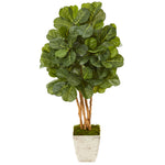 Nearly Natural 9840 52" Artificial Green Fiddle Leaf Fig Tree in Country White Planter