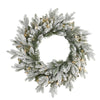 Nearly Natural 24`` Flocked Artificial Christmas Wreath with 50 LED Lights