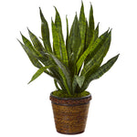 Nearly Natural 8874 23" Artificial Green Sansevieria Plant in Basket