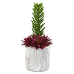 Nearly Natural 8483 17" Artificial Green & Burgundy Succulent Plant in Marble Vase