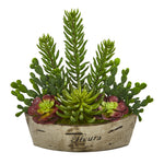 Nearly Natural P1185 22" Artificial Green Echeveria & Cactus Succulent Plant in Decorative Planter