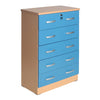 Better Home Products 673400596574 Cindy 5 Drawer Chest Wooden Dresser With Lock In Blue