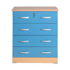 Better Home Products 673400596338 Cindy 4 Drawer Chest Wooden Dresser With Lock Beech & Blue