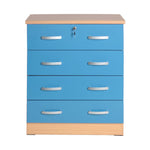 Better Home Products 673400596338 Cindy 4 Drawer Chest Wooden Dresser With Lock Beech & Blue
