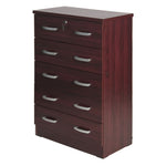 Better Home Products 673400596512 Cindy 5 Drawer Chest Wooden Dresser With Lock In Mahogany