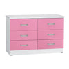 Better Home Products 616859965690 Megan Wooden 6 Drawer Double Dresser In White & Pink