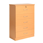 Better Home Products 616859963467 Florence Wood 5 Drawer Dresser For Bedroom In Beech (Maple)