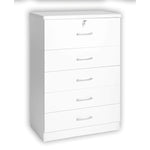 Better Home Products 616859963498 Florence Wood 5 Drawer Dresser For Bedroom In White