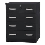 Better Home Products 673400596345 Cindy 4 Drawer Chest Wooden Dresser With Lock In Black