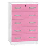 Better Home Products 673400596536 Cindy 5 Drawer Chest Wooden Dresser With Lock In Pink