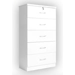 Better Home Products 616859965720 Olivia Wooden Tall 5 Drawer Chest Bedroom Dresser In White