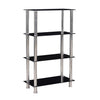 Better Home Products 616859963733 Jane Decorative Glass 4 Tier Shelves Bookcase Silver Chrome