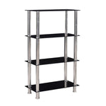 Better Home Products 616859963733 Jane Decorative Glass 4 Tier Shelves Bookcase Silver Chrome