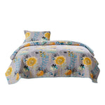 Benzara 2 Piece Twin Size Fabric Quilt with Floral Pattern, Multicolor