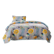 Benzara 2 Piece Twin Size Fabric Quilt with Floral Pattern, Multicolor