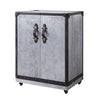 Benzara Leatherette Accented Metal Exterior Wine Cabinet with Nailhead Trims, Gray