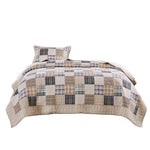 Benzara Ebro 2 Piece Twin Size Quilt Set with Plaids Square and Stripes Pattern, Cream