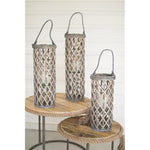 Kalalou CLUX1066 Willow Lanterns with Glass, Grey Set of 3