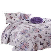 Benzara 2 Piece Twin Size Quilt Set with Lily and Butterfly Print, Multicolor