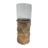 Sagebrook Home 18197-02 Wood, 10" Stacked Hexagon Pillar Hurricane, Natura