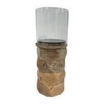 Sagebrook Home 18197-02 Wood, 10" Stacked Hexagon Pillar Hurricane, Natura
