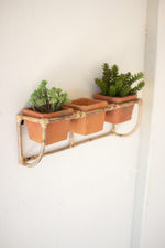 Kalalou NKE1261 Bamboo Wall Planter With Terracotta Pots