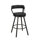 Benzara Leatherette Pub Chair with Curved Design Open Backrest, Set of 2, Dark Gray