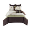 Benzara 8 Piece King Polyester Comforter Set with Floral Design, Green and Brown