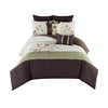 Benzara 8 Piece Queen Polyester Comforter Set with Floral Design, Green and Brown