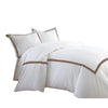 Benzara Larvik 3 Piece Cotton King Duvet Set with Satin Band, Brown and White