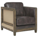 Benzara Square Fabric Accent Chair with Wooden Track Arms and Nailhead Trim, Brown
