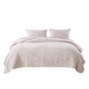 Benzara 3 Piece Microfiber King Size Quilt Set with Geometric Print, Cream