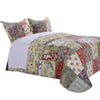 Benzara Eiger 3 Piece Fabric King Size Quilt Set with Jacobean Prints, Multicolor
